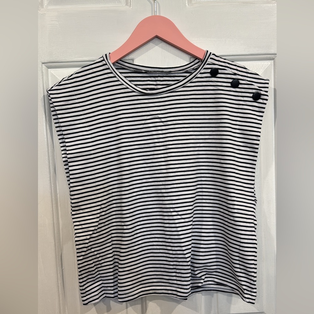 Zara White and Blue Boxy Muscle Tee